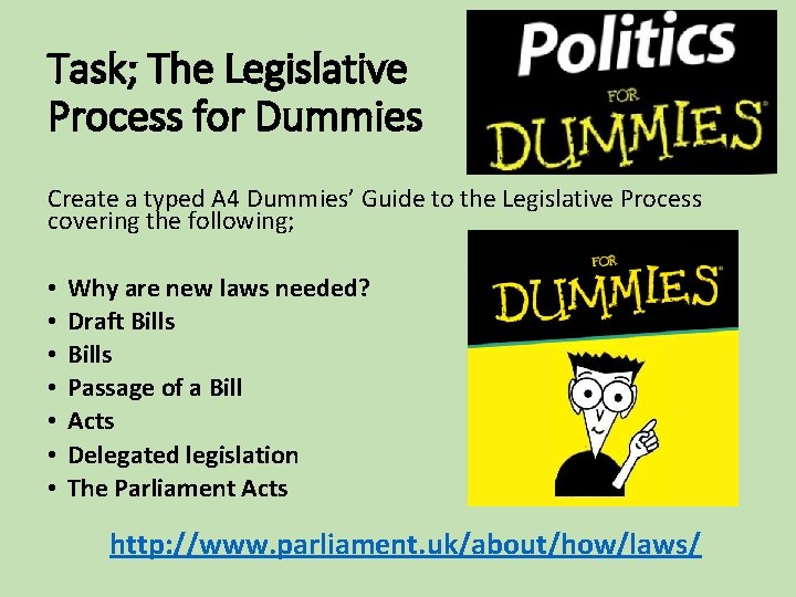 Task; The Legislative Process for Dummies Create a typed A 4 Dummies’ Guide to