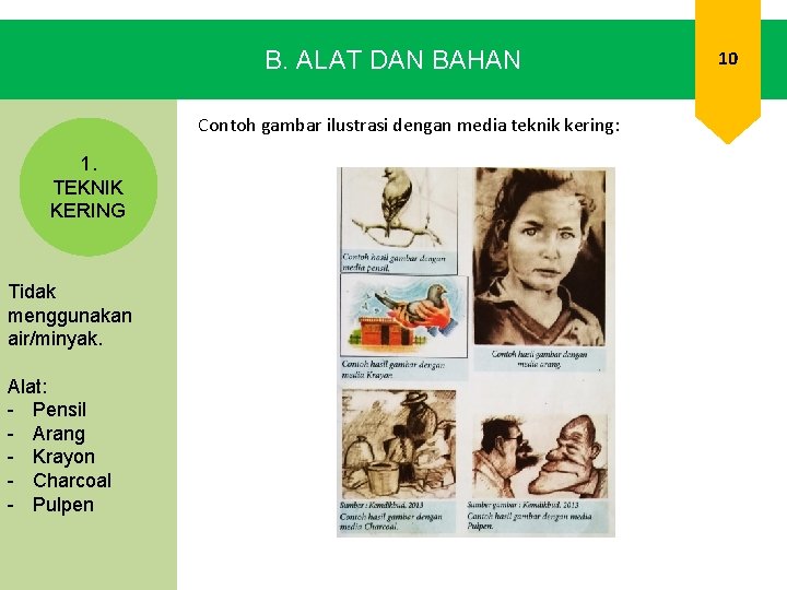 B. ALAT DAN BAHAN Contoh gambar ilustrasi dengan media teknik kering: 1. TEKNIK KERING