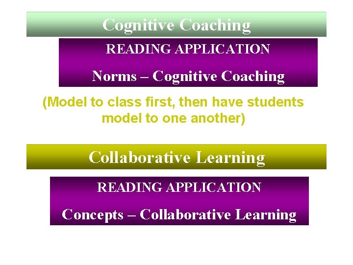Cognitive Coaching READING APPLICATION Norms – Cognitive Coaching (Model to class first, then have