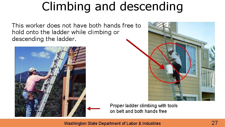 Climbing and descending This worker does not have both hands free to hold onto