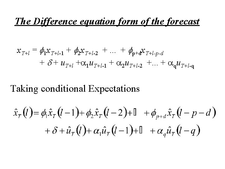 The Difference equation form of the forecast x. T+l = f 1 x. T+l-1
