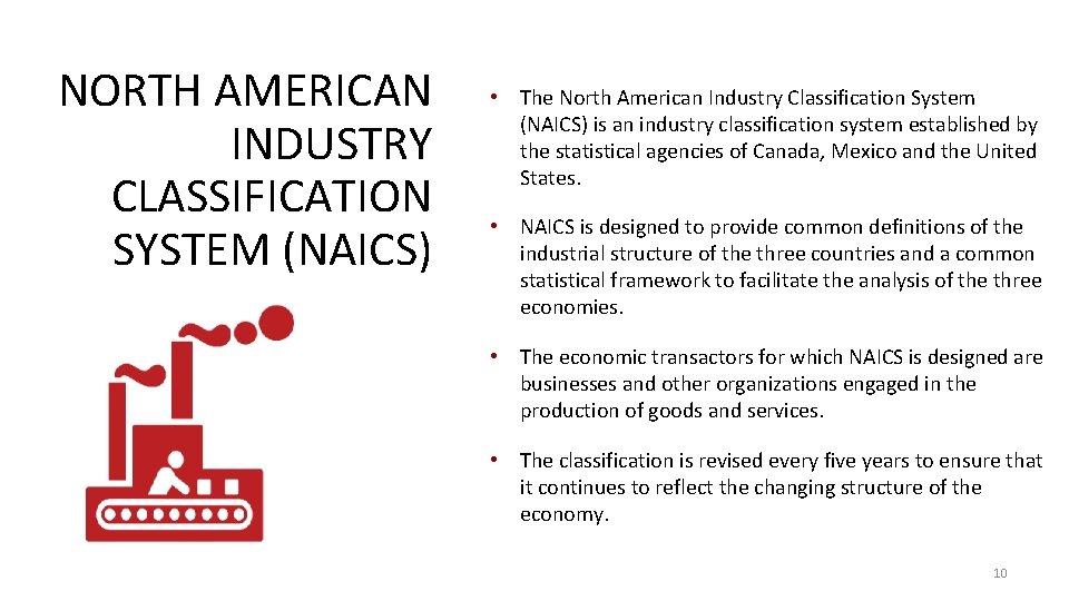 NORTH AMERICAN INDUSTRY CLASSIFICATION SYSTEM (NAICS) • The North American Industry Classification System (NAICS)