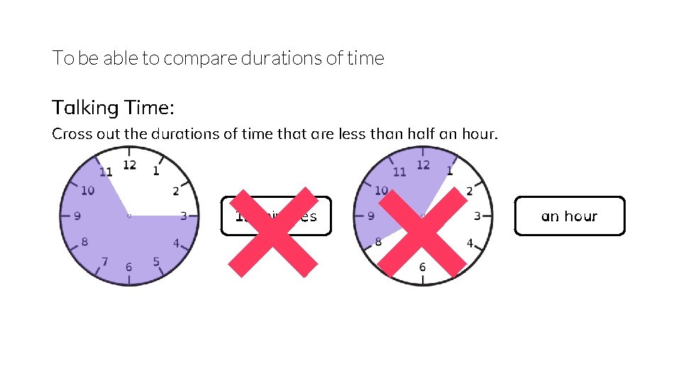 To be able to compare durations of time Talking Time: ×× Cross out the