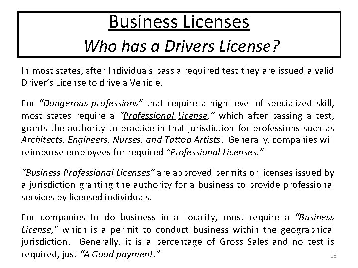 Business Licenses Who has a Drivers License? In most states, after Individuals pass a