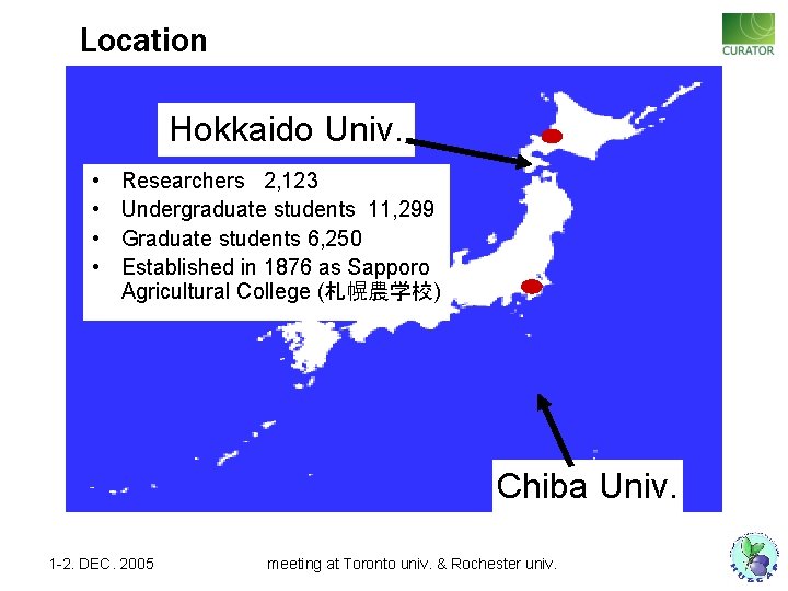 Location Hokkaido Univ. • • Researchers 2, 123 Undergraduate students 11, 299 Graduate students