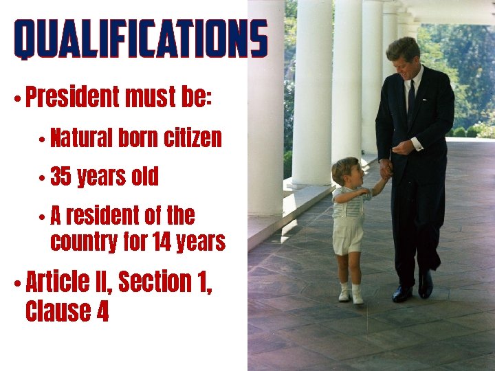  • President must be: • Natural born citizen • 35 years old •