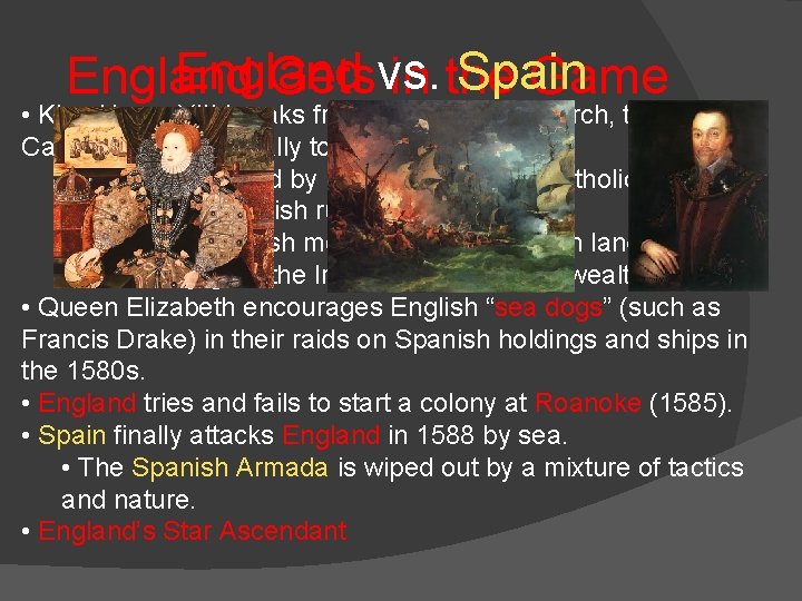 England Spain England Getsvs. in the Game • King Henry VIII breaks from the