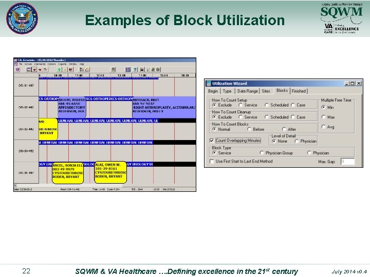 Examples of Block Utilization 22 SQWM & VA Healthcare …. Defining excellence in the
