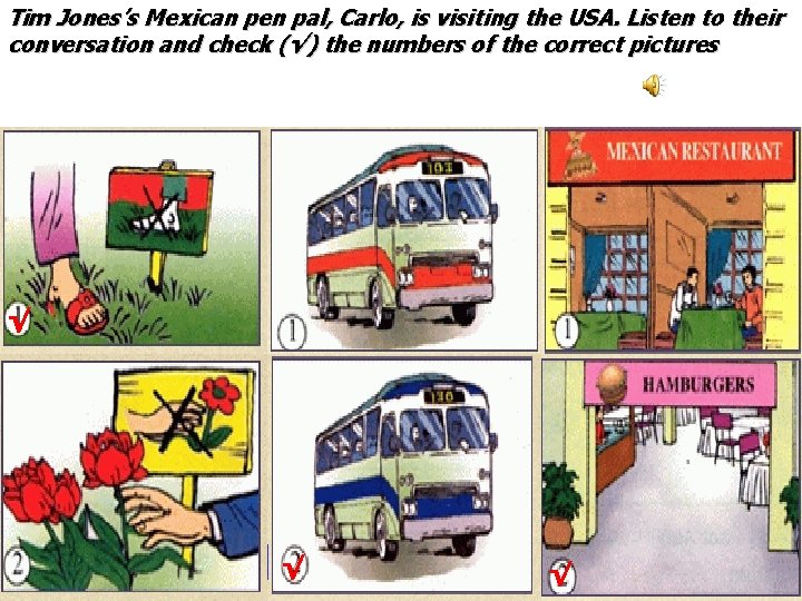 Tim Jones’s Mexican pen pal, Carlo, is visiting the USA. Listen to their conversation