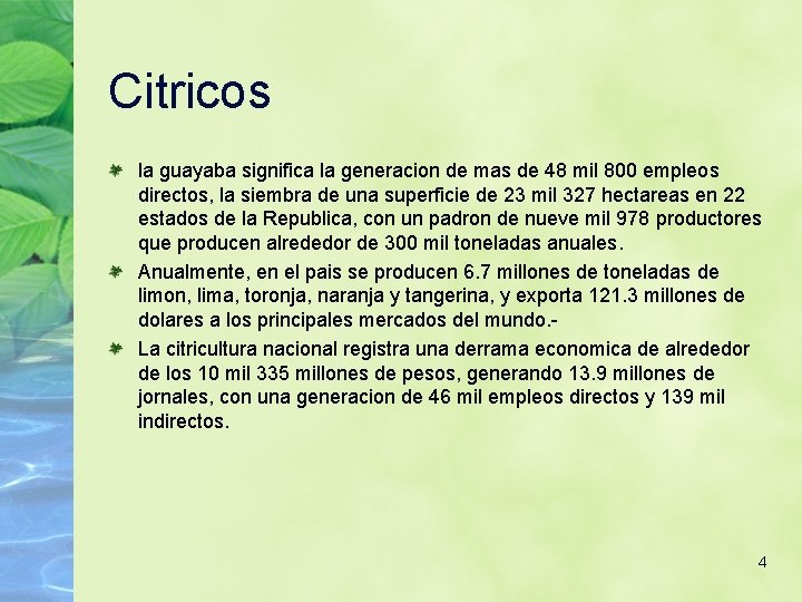 Citricos la guayaba significa la generacion de mas de 48 mil 800 empleos directos,