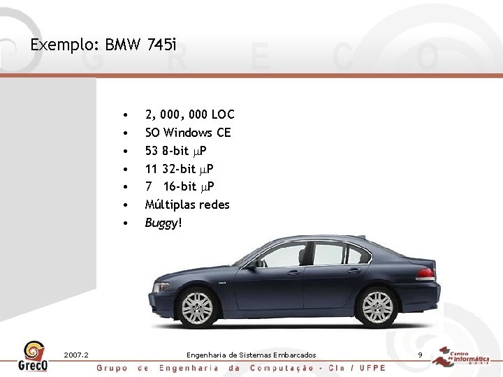 Exemplo: BMW 745 i • • 2007. 2 2, 000 LOC SO Windows CE