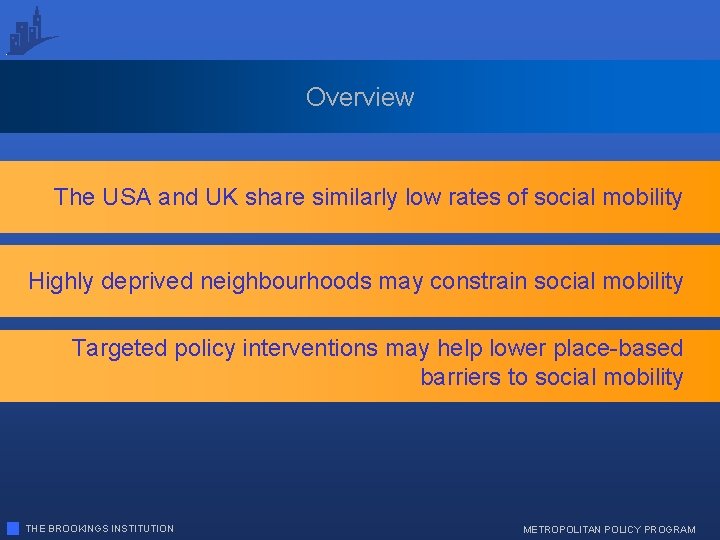 Overview The USA and UK share similarly low rates of social mobility Highly deprived