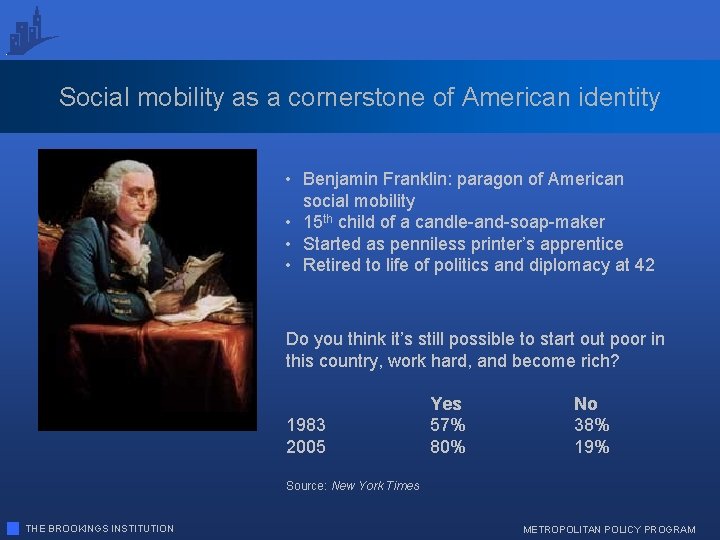 Social mobility as a cornerstone of American identity • Benjamin Franklin: paragon of American