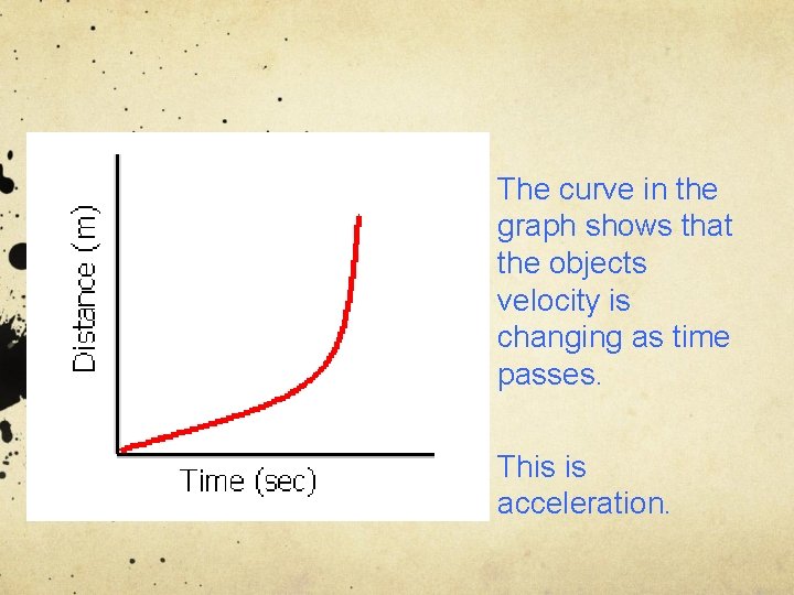 The curve in the graph shows that the objects velocity is changing as time