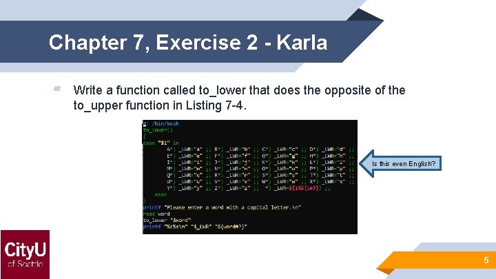Chapter 7, Exercise 2 - Karla ▰ Write a function called to_lower that does