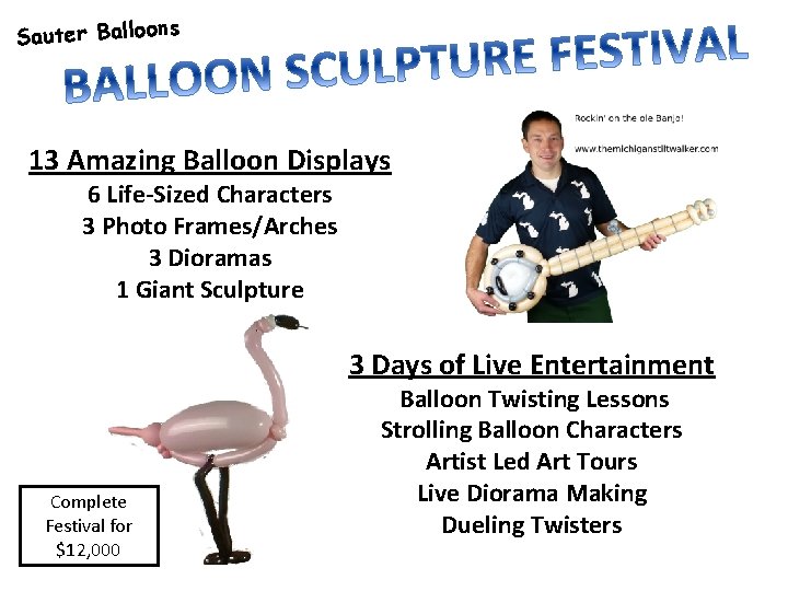 Sauter Balloons 13 Amazing Balloon Displays 6 Life-Sized Characters 3 Photo Frames/Arches 3 Dioramas