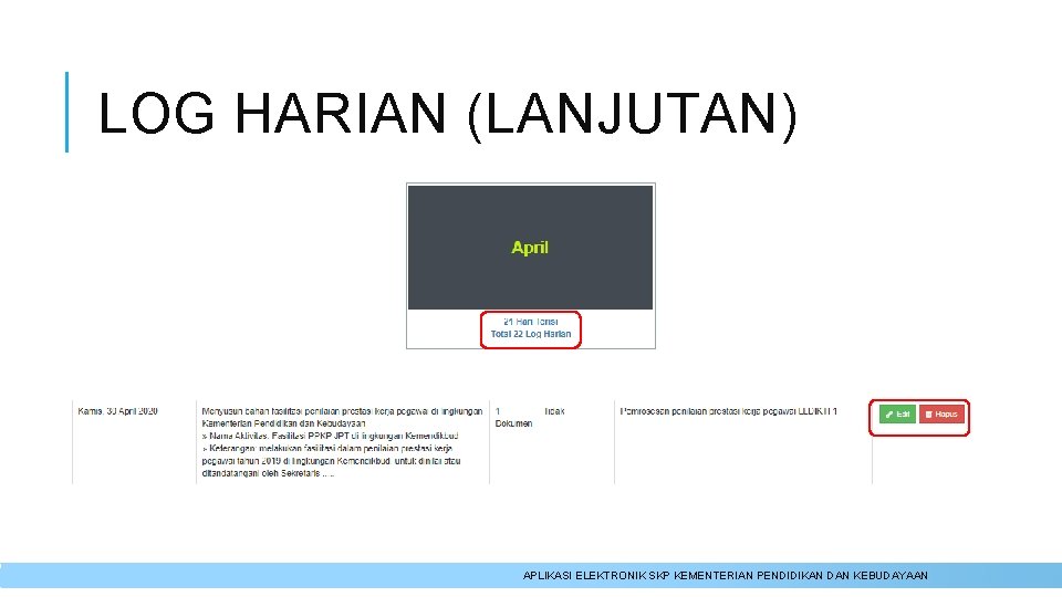 LOG HARIAN (LANJUTAN) APLIKASI ELEKTRONIK SKP KEMENTERIAN PENDIDIKAN DAN KEBUDAYAAN 