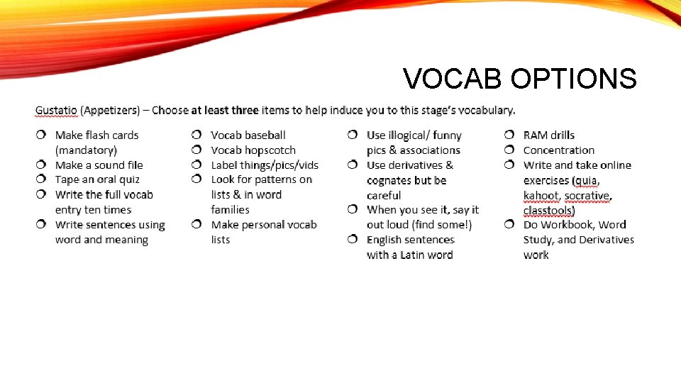 VOCAB OPTIONS  VOCAB OPTIONS