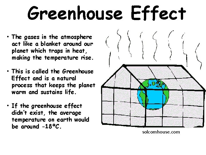 Greenhouse Effect • The gases in the atmosphere act like a blanket around our