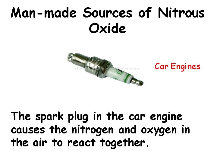 Man-made Sources of Nitrous Oxide Car Engines The spark plug in the car engine