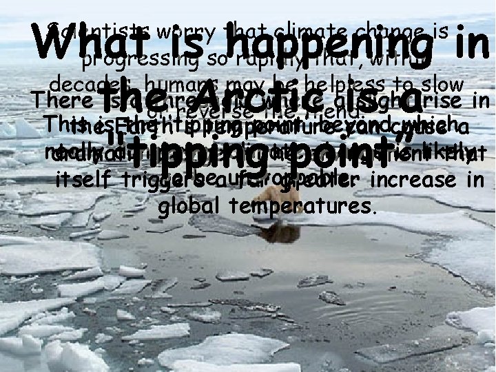 What is happening in the Arctic is a "tipping point” Scientists worry that climate