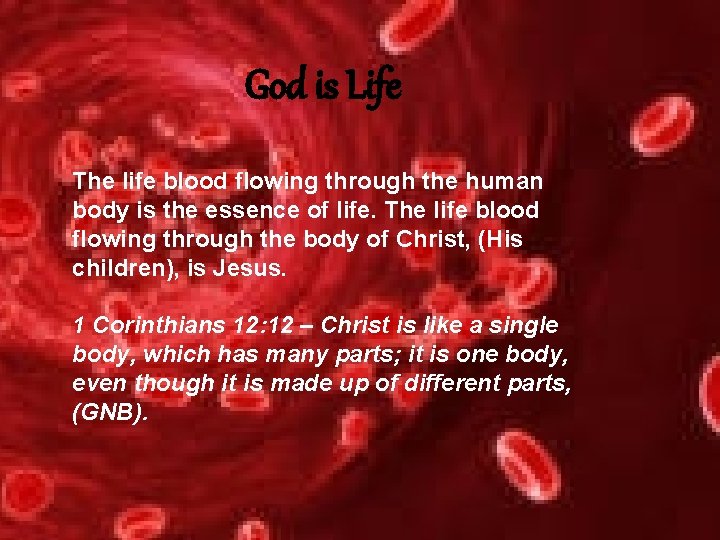 God is Life The life blood flowing through the human body is the essence