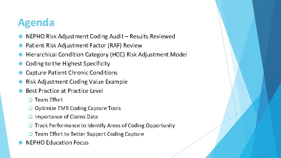 Agenda NEPHO Risk Adjustment Coding Audit – Results Reviewed Patient Risk Adjustment Factor (RAF) Agenda NEPHO Risk Adjustment Coding Audit – Results Reviewed Patient Risk Adjustment Factor (RAF)