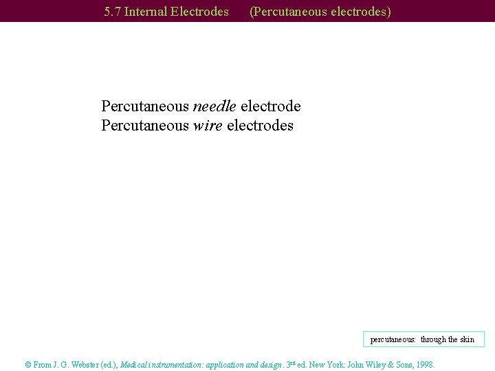 5. 7 Internal Electrodes (Percutaneous electrodes) Percutaneous needle electrode Percutaneous wire electrodes percutaneous: through