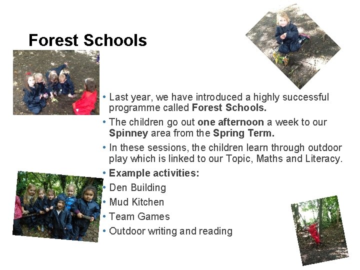 Forest Schools • Last year, we have introduced a highly successful programme called Forest