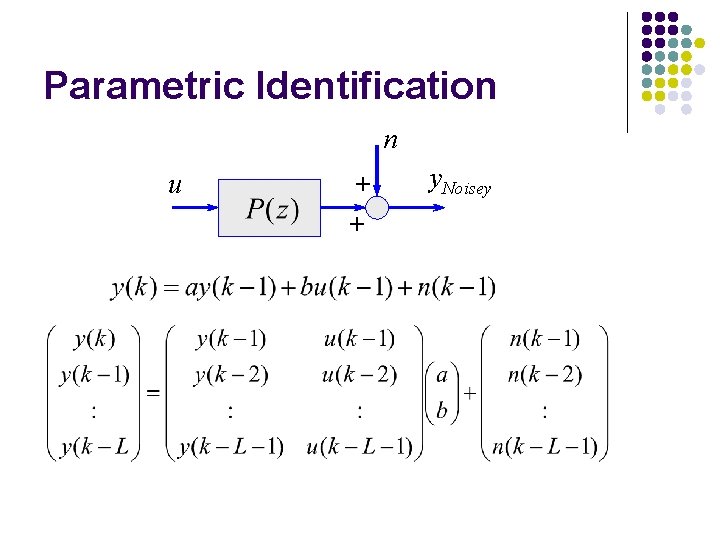 Parametric Identification n u + + y. Noisey Parametric Identification n u + + y. Noisey