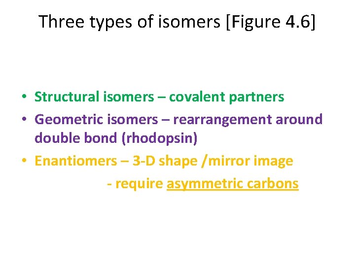 Three types of isomers [Figure 4. 6] • Structural isomers – covalent partners •