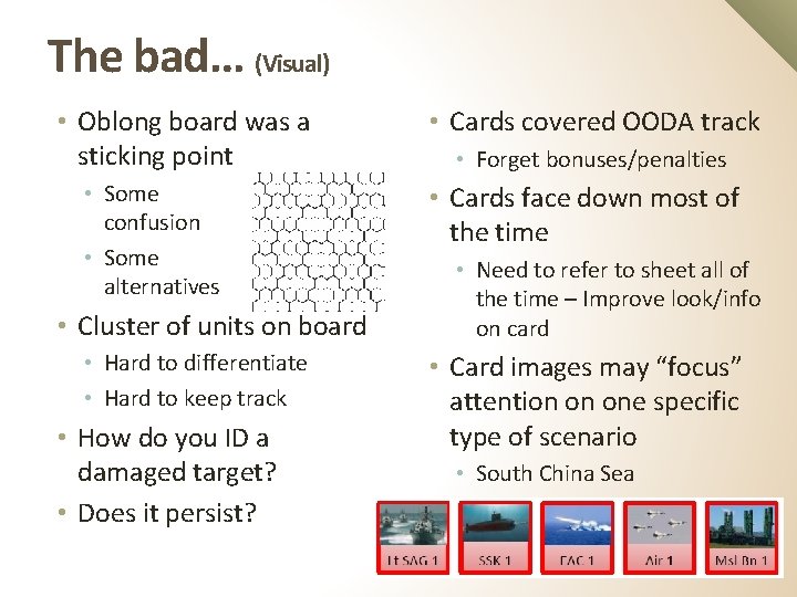 The bad… (Visual) • Oblong board was a sticking point • Some confusion •