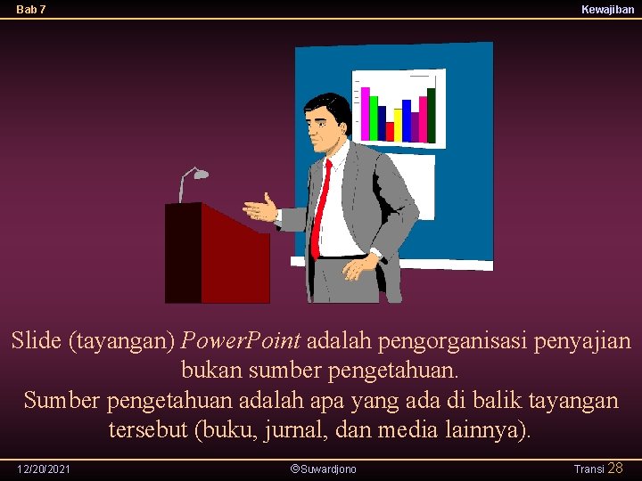 Bab 7 Kewajiban Slide (tayangan) Power. Point adalah pengorganisasi penyajian bukan sumber pengetahuan. Sumber