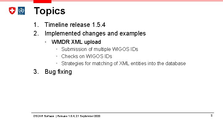 Topics 1. Timeline release 1. 5. 4 2. Implemented changes and examples • WMDR