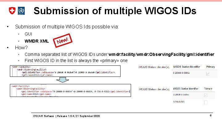 Submission of multiple WIGOS IDs • • Submission of multiple WIGOS Ids possible via:
