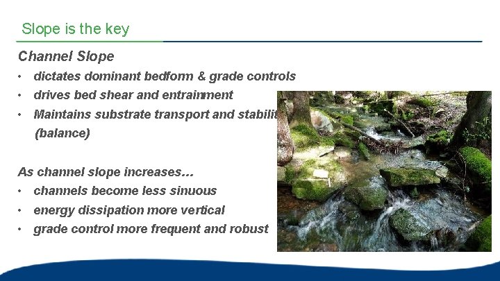 Slope is the key Channel Slope • dictates dominant bedform & grade controls • Slope is the key Channel Slope • dictates dominant bedform & grade controls •