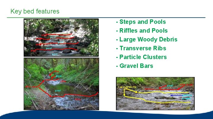 Key bed features - Steps and Pools step - Riffles and Pools pool step Key bed features - Steps and Pools step - Riffles and Pools pool step