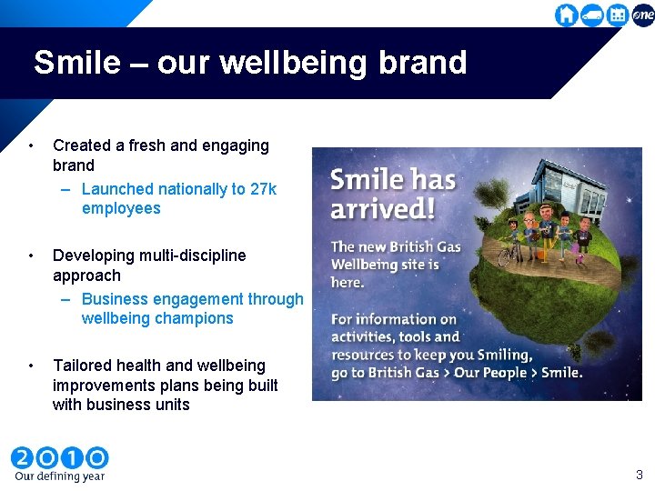 Smile – our wellbeing brand • Created a fresh and engaging brand – Launched