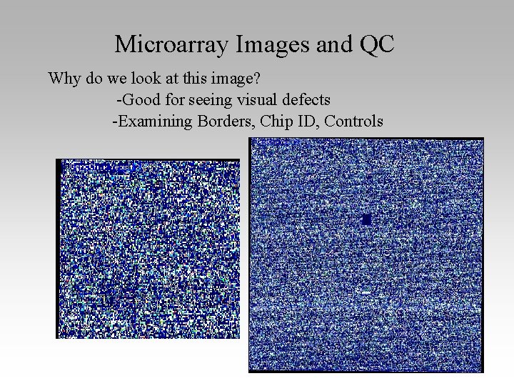 Microarray Images and QC Why do we look at this image? -Good for seeing