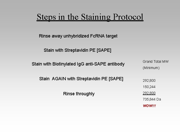 Steps in the Staining Protocol Rinse away unhybridized Fc. RNA target Stain with Streptavidin
