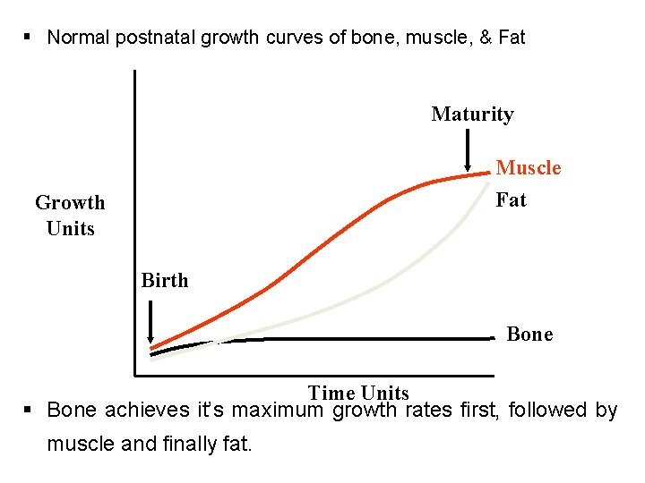 § Normal postnatal growth curves of bone, muscle, & Fat Maturity Muscle Fat Growth