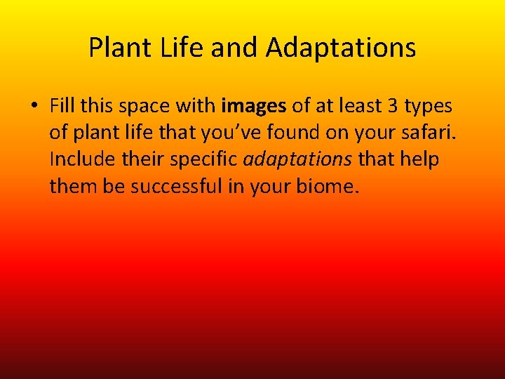 Plant Life and Adaptations • Fill this space with images of at least 3