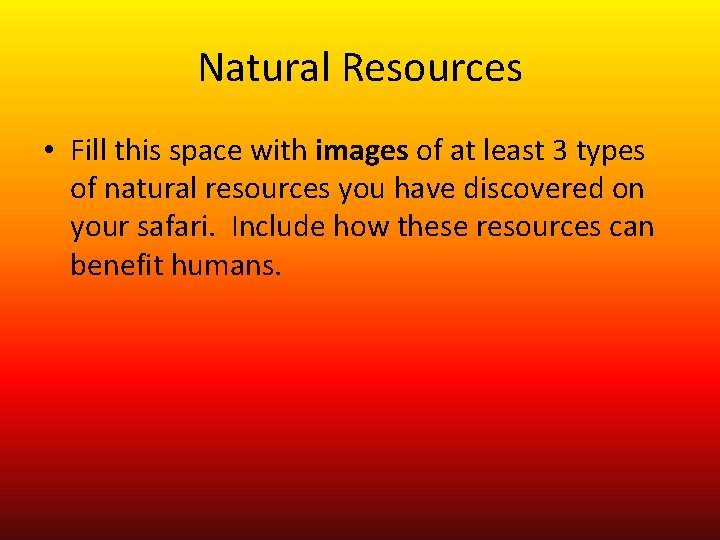 Natural Resources • Fill this space with images of at least 3 types of