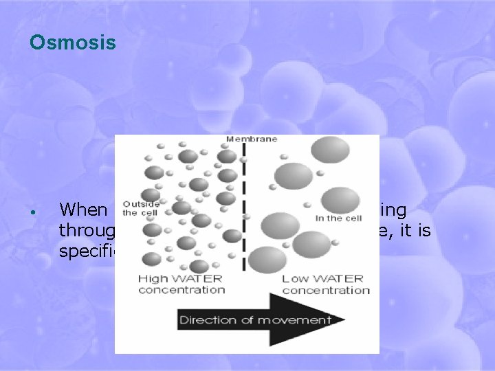 Osmosis When water is the particle that diffusing through a semi-permeable membrane, it is