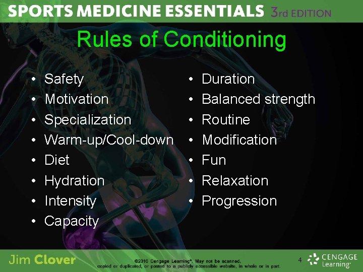 Rules of Conditioning • • Safety Motivation Specialization Warm-up/Cool-down Diet Hydration Intensity Capacity •