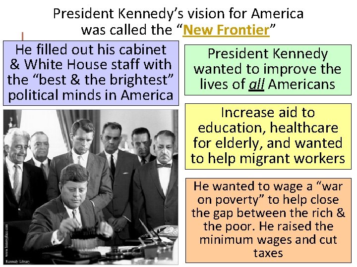 President Kennedy’s vision for America was called the “New Frontier” He filled out his