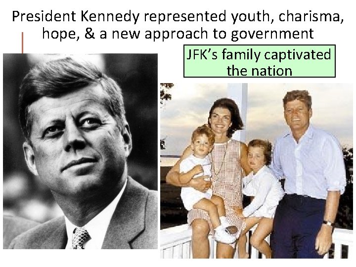 President Kennedy represented youth, charisma, hope, & a new approach to government JFK’s family