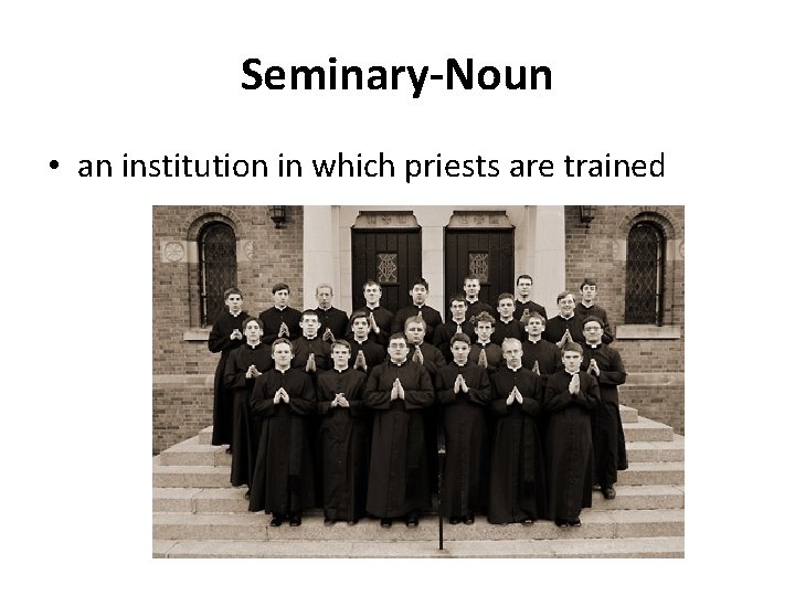 Seminary-Noun • an institution in which priests are trained 