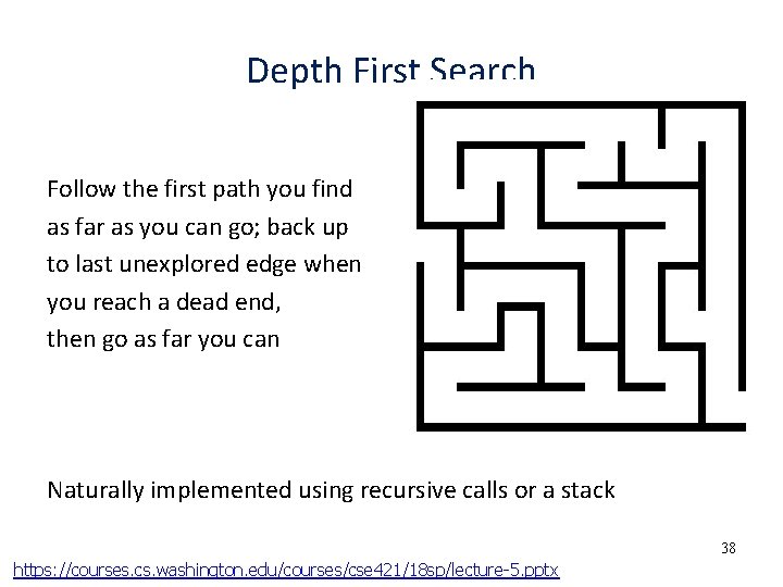 Depth First Search Follow the first path you find as far as you can