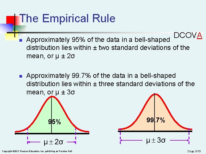 The Empirical Rule n n DCOVA Approximately 95% of the data in a bell-shaped